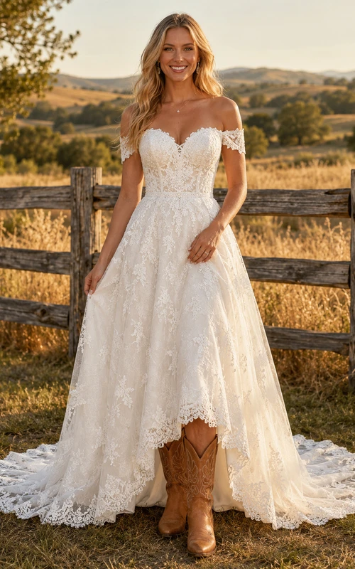 Robe de mariée bohème de maternité, col V, manches longues cloche, dentelle et tulle, style champêtre avec traîne