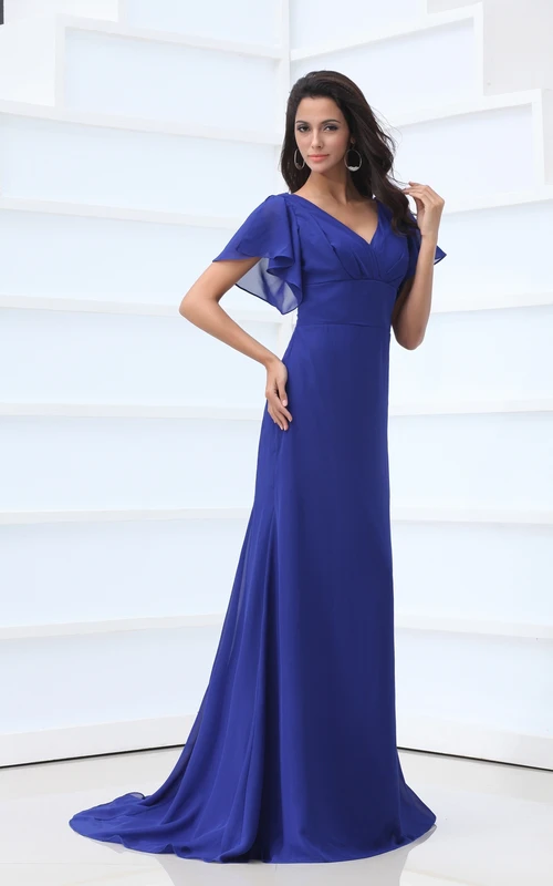Robe longue en mousseline à col en V et manches cloche