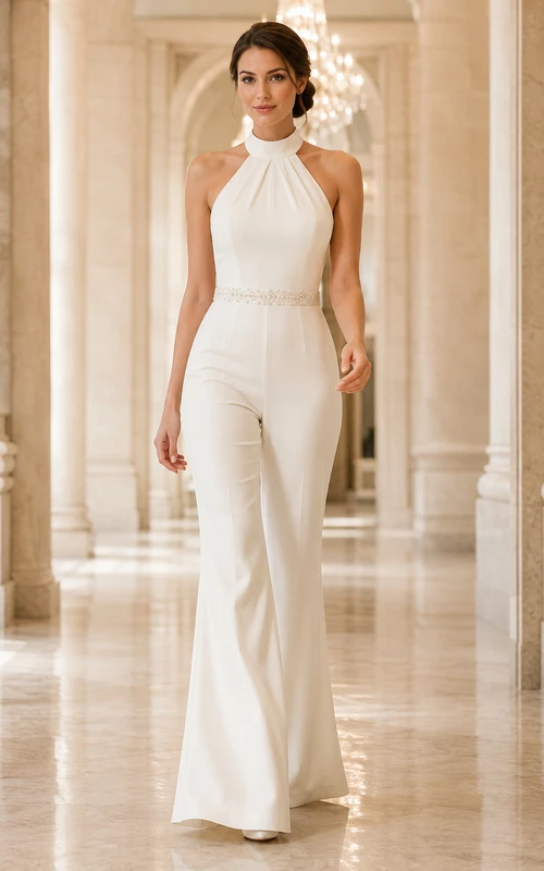 Combinaison de mariée blanche minimaliste à dos nu