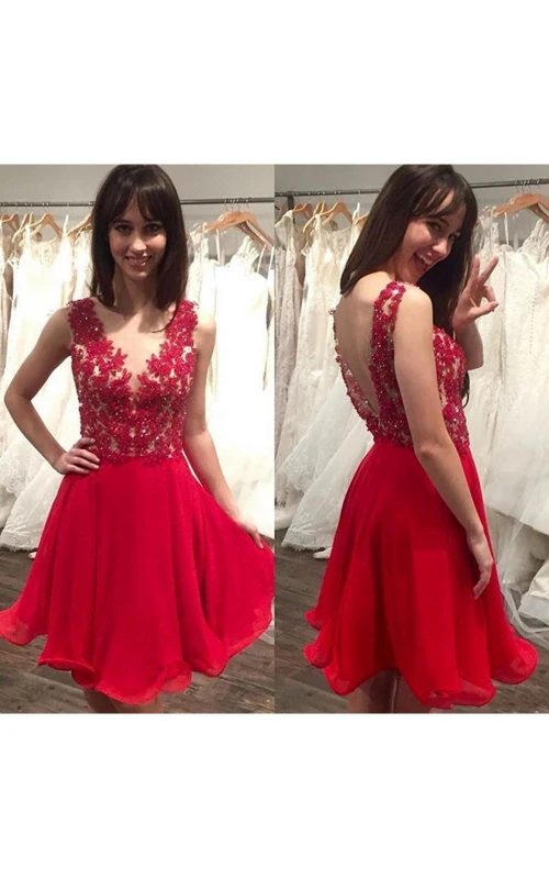 Strassbesetztes, sexy rückenfreies, kurzes Chiffonkleid in A-Linie
