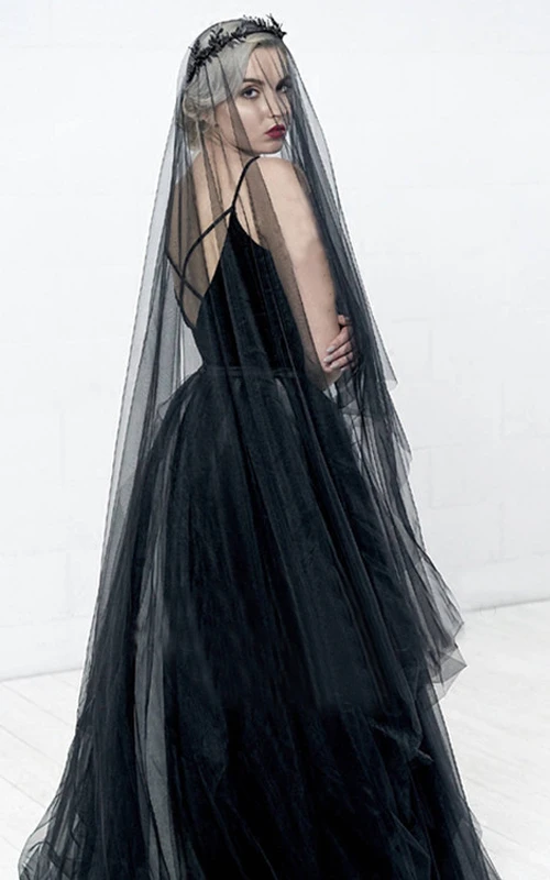 Voile de mariée coréen simple en tulle noir souple