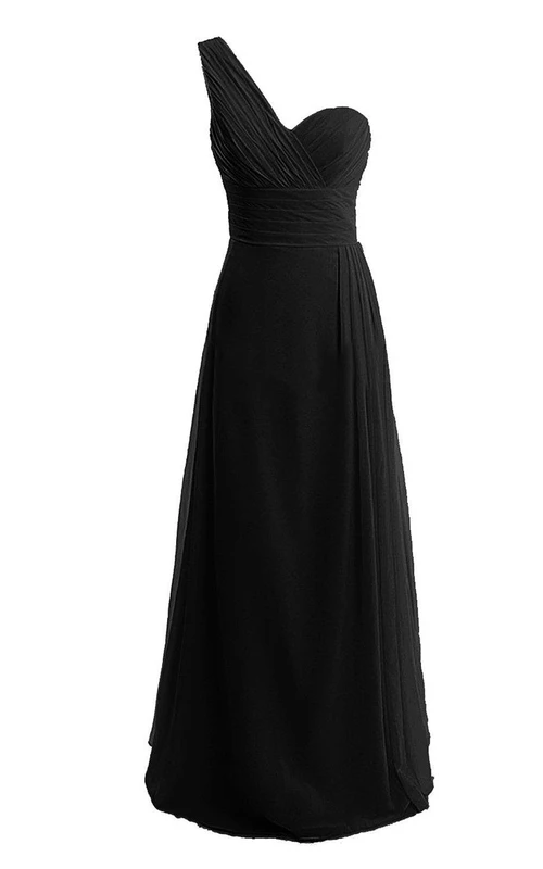 Elegante vestido asimétrico de gasa con fruncido.