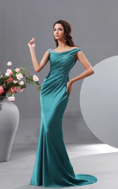 Sexy schulterfreies Meerjungfrauenkleid aus Stretch-Satin mit Pailletten
