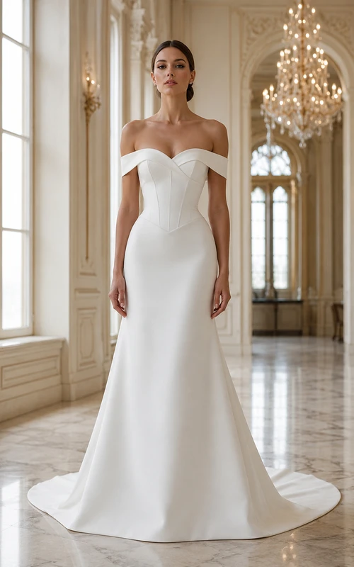 Off-the-Shoulder Satin Mermaid Gown with Train