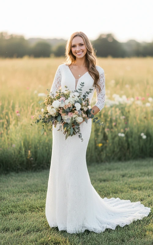 Robe de mariée rustique vintage à manches longues