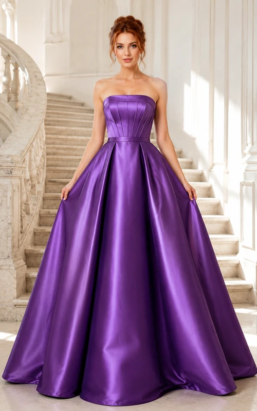 Ballkleid im Regency-Stil, Satin, trägerlos, bodenlang
