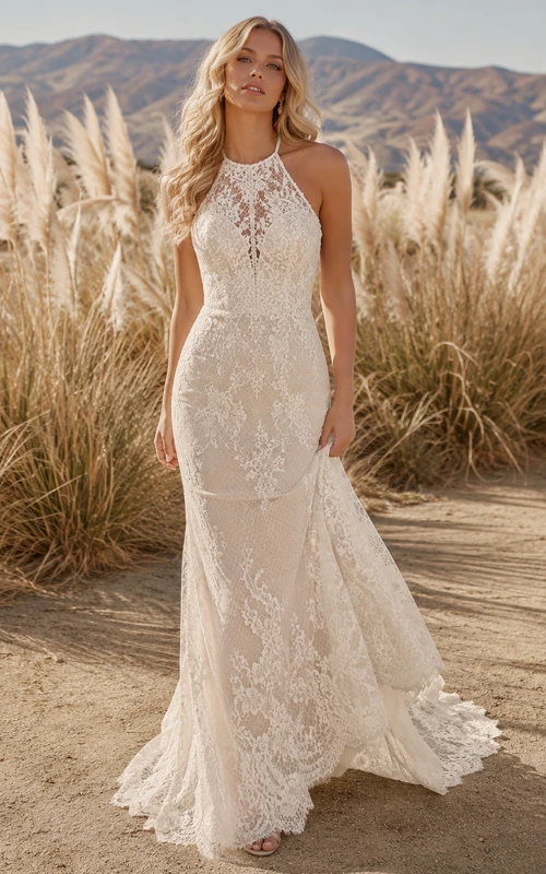 Robe de mariée bohème en dentelle, longue et sans manches, style sirène, inspirée du désert