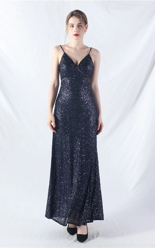 Vestido largo acampanado de corte A, muy vendido, para uso diario, con falda larga de lentejuelas.