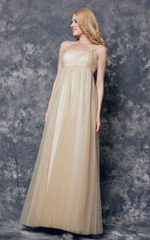 Vestido largo de tul fruncido y plisado de un solo hombro "Soñando con un vestido de ensueño"