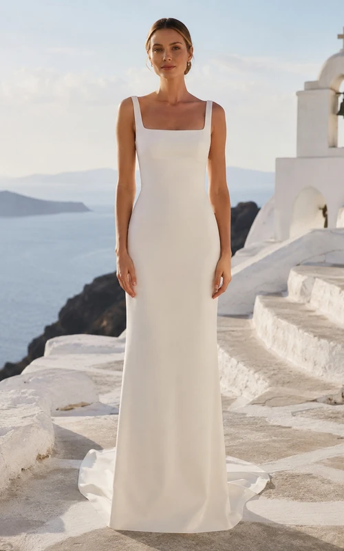 Low Back Square Neck Minimal Satin Cliffside Elopement Gown