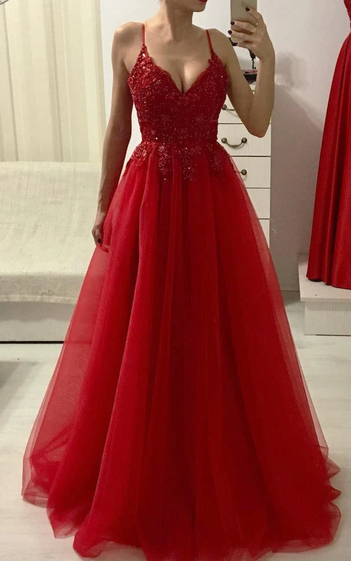 Vestido de fiesta romántico sin mangas, largo hasta el suelo, de corte A, de tul, con abalorios y volantes.
