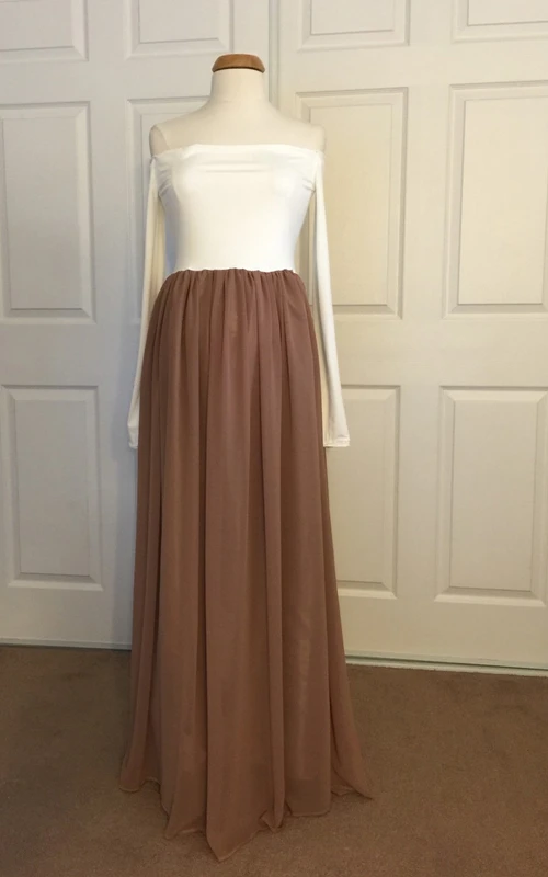 Chiffon Jersey A-line T-shirt Long Sleeve Off-the-shoulder Dress