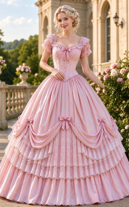 Blush Victorian Off-the-Shoulder Short Sleeve Ruffled Ball Gown Dress