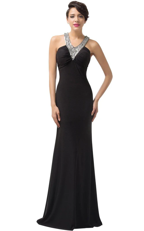 Vestido tubo de gasa sin mangas con tirantes de cuentas.