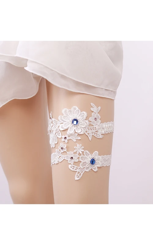 Zwei Sets elastischer Brautstrumpfbänder im Western-Stil mit blauem Diamantmuster und elastischer Spitze (16-23 Zoll)