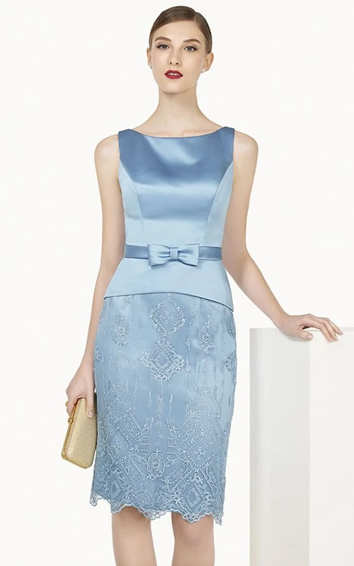 Satin-Top, knielanges Ballkleid mit Spitze, Schleifenschärpe und abnehmbarer Jacke
