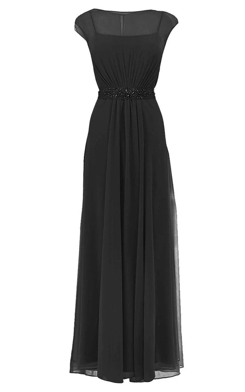 Chiffonkleid mit kurzen Ärmeln, transparentem Oberteil und Schleife