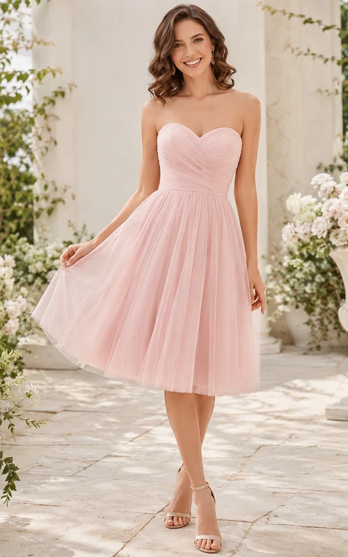 Blush Sweetheart Tulle Tea-Length Cocktail Dress