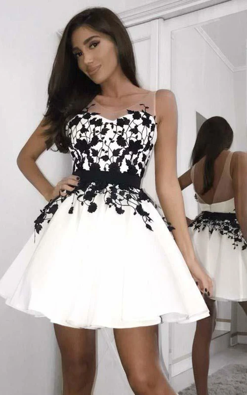 Satin-Abendkleid in A-Linie, rückenfrei, ärmellos, mit Reißverschluss, Applikationen und Schärpe