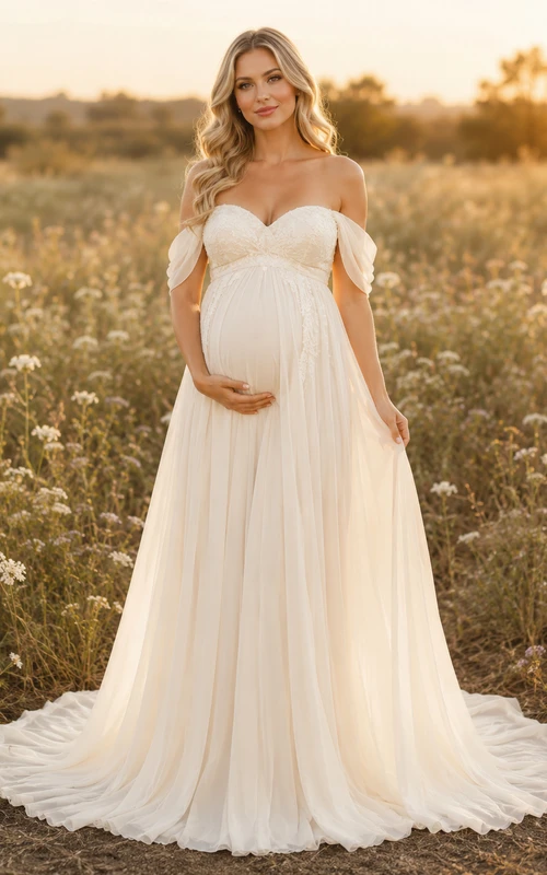 Umstandsbrautkleid, schulterfrei, schlichtes A-Linien-Tüllkleid mit herzförmigem Oberteil und Schleppe
