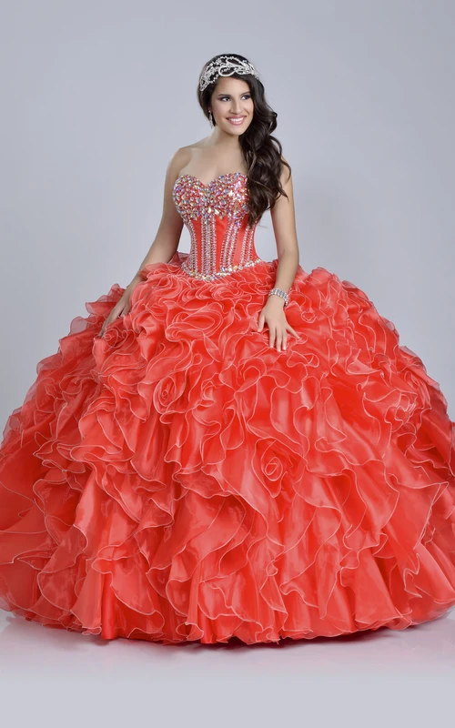 Robe de bal corset à sequins avec décolleté en cœur et volants