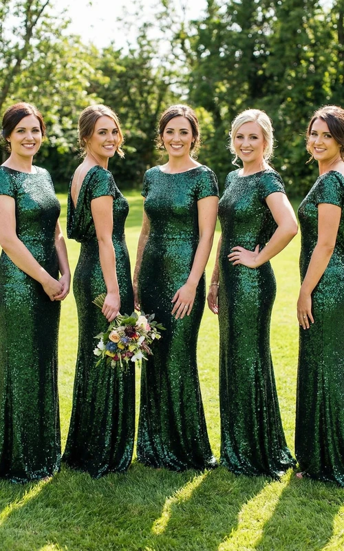 Cap Sleeve Floor-Length Allover Sequin Gown