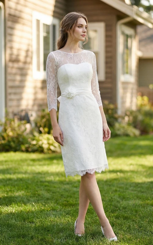 Kurzes A-Linien-Kleid aus Perlenspitze und Pailletten