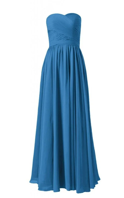 Trägerloses, asymmetrisches, gerafftes, langes, plissiertes Chiffonkleid mit langem Oberteil