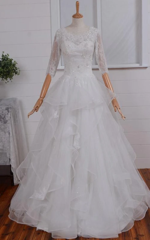 Vestido de organza con tirantes largos hasta el suelo, escote corazón, cremallera, tirantes de tul y encaje.