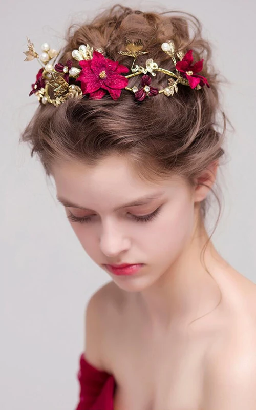 Vintage koreanische Brauttiara mit rosa Metallblumen