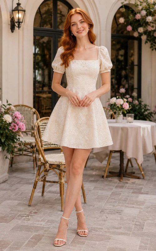 Soft Neutral Square Neck Short A-Line Cocktail Dress