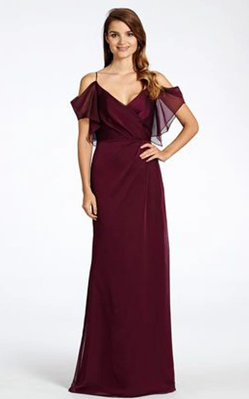 Ärmelloses, rückenfreies Spaghetti-Chiffon-Brautjungfernkleid