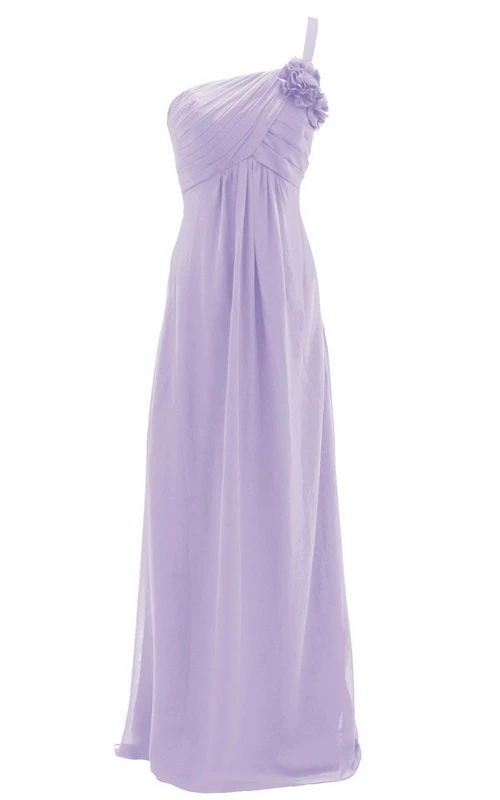 Robe empire asymétrique à fronces et fleurs