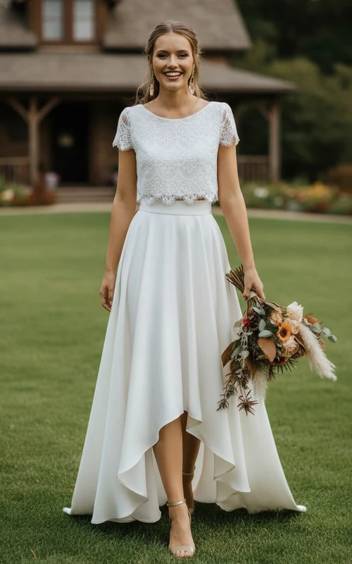 Boho Chic Zweiteiliges Brautset aus Satin