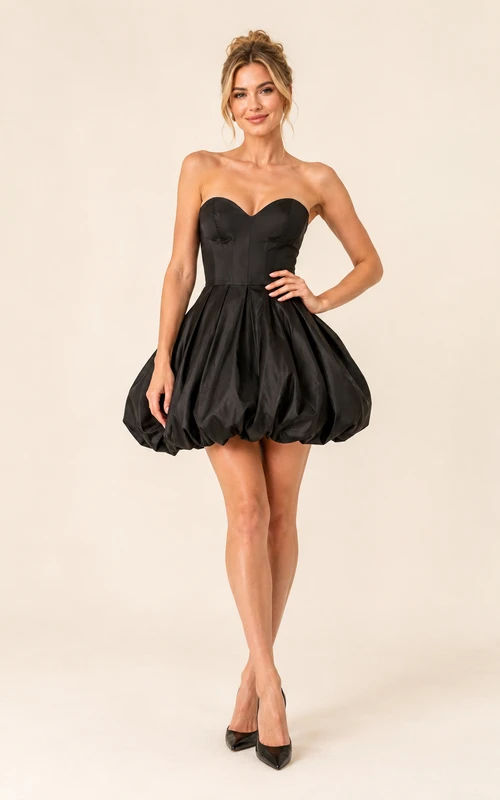 Cocktail Dress Black Satin A-Line Strapless Sweetheart Mini