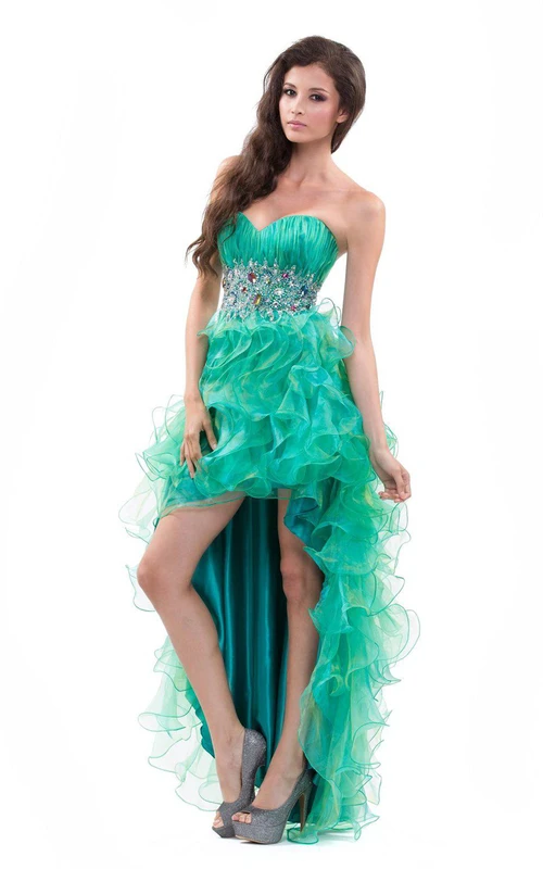 Robe bustier asymétrique à volants et strass