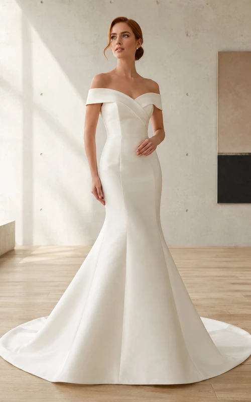 Brautkleid aus Satin, A-Linie, trägerlos, mit Schleppe