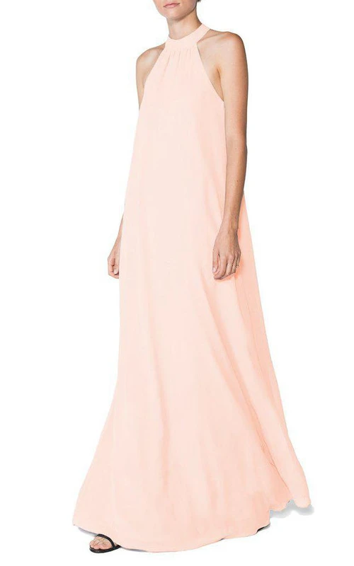 Vestido largo de gasa de corte A con cuello alto