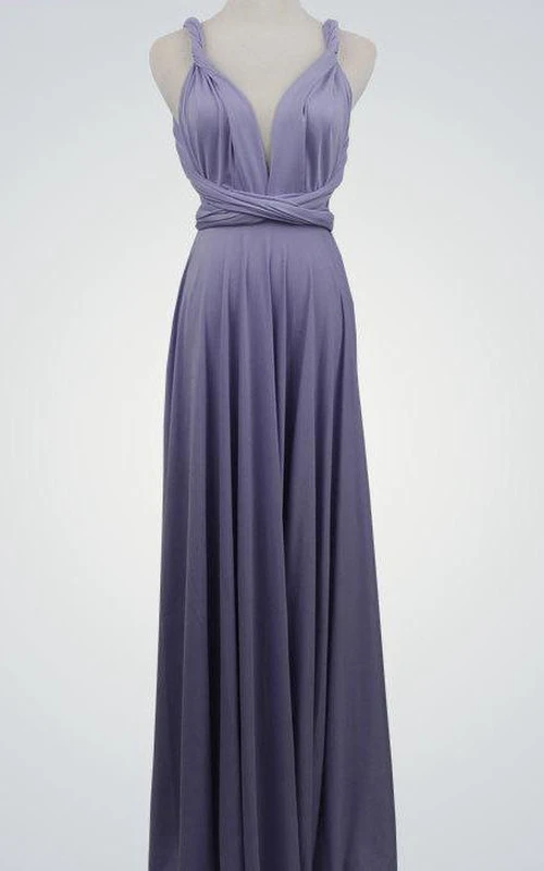 Rückenfreies, trägerloses, langes Jerseykleid in A-Linie mit V-Ausschnitt und Schärpe