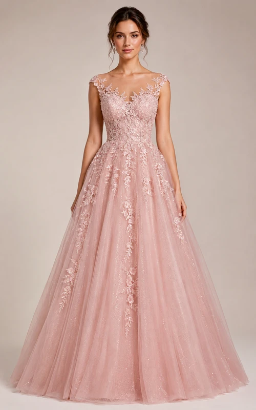 Robe de bal en tulle et dentelle illusion