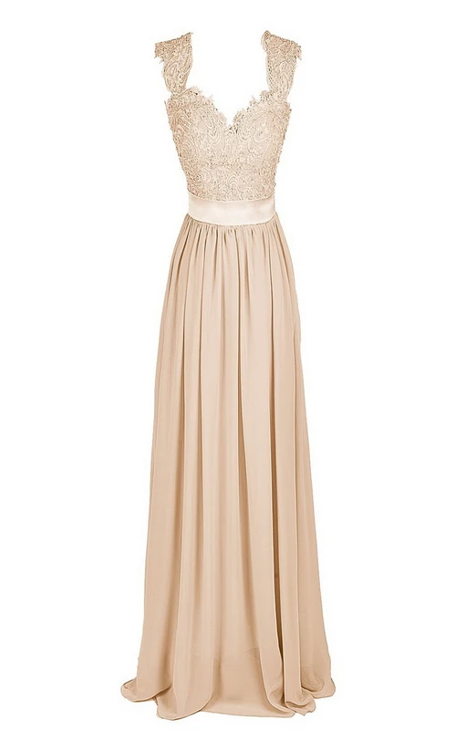 Robe longue à col en V et à volants avec corsage brodé