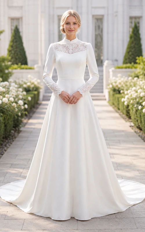 Robe de mariée modeste à col montant et manches longues style Temple Garden