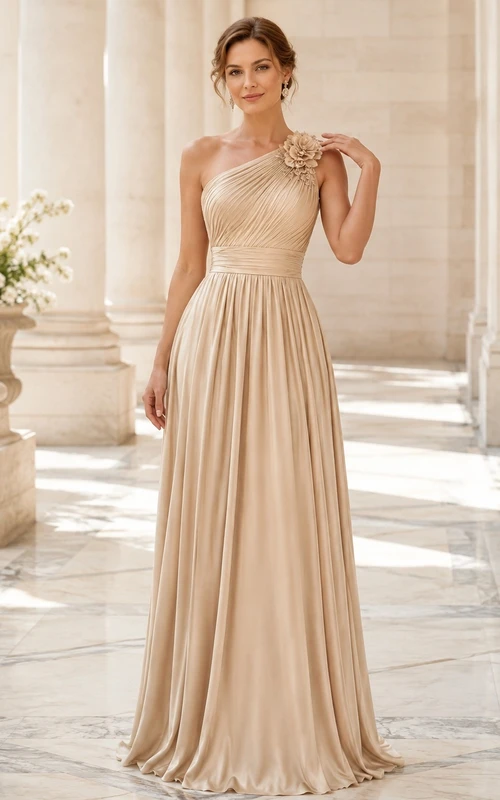 Vestido de noche plisado de corte A, sin mangas, con cuello halter y de satén color champán