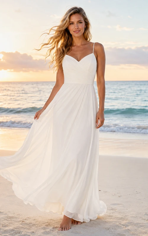 Simple Beach Spaghetti Strap Chiffon A-Line Wedding Dress