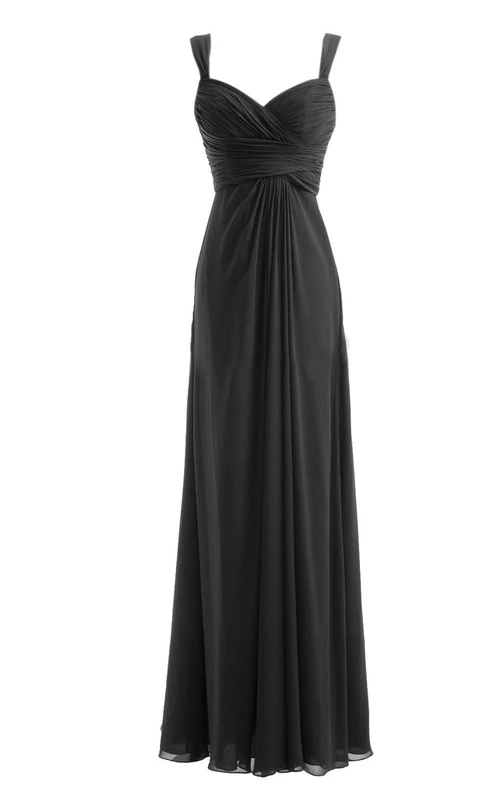 Langes Chiffonkleid mit Spaghettiträgern und baskischer Taille