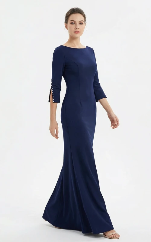 Meerjungfrauenkleid aus Spandex mit 3/4-Ärmeln und Perlen