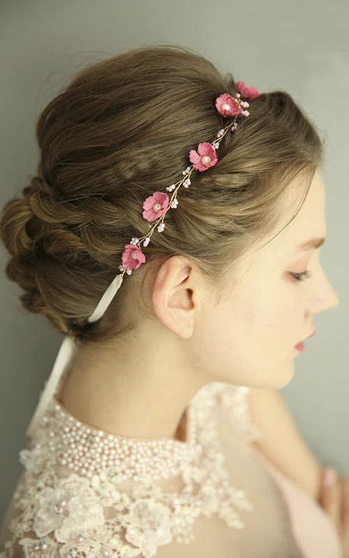 Feen-Kopfschmuck im Waldstil, rosa Metallrosette