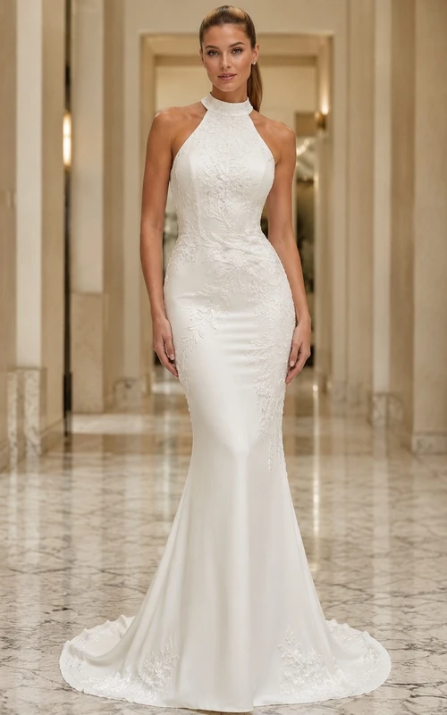 Vintage Halter Sheath Lace a Elegant Bridal Wedding Dress