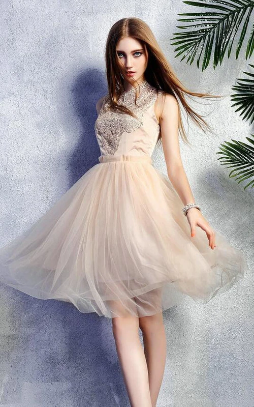 Robe sans manches à col montant en dentelle, nouveauté sublime