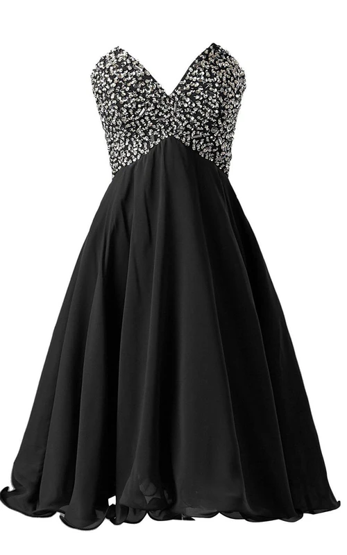 Vestido de corte A con escote corazón y corpiño de lentejuelas